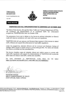 Police to fully roll out TRAFFICTECH-GH from October 1
